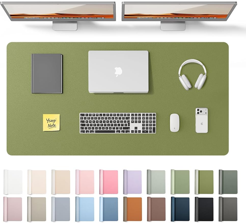 YSAGi Leather Desk Protector, Office Mat, Large Mouse Mat, Non-Slip PU Leather Blotter, Laptop Desk, Waterproof Writing Pad for Office and Home (Green, 47.2" x 23.6")