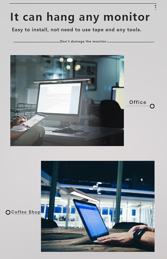 Vctitil Computer Monitor Light Bar, 3 Color Temperature Mode Computer Screen Monitor Light Bar for Eye Caring, USB Powered Stepless Dimming LED Light Bar for Home and Office