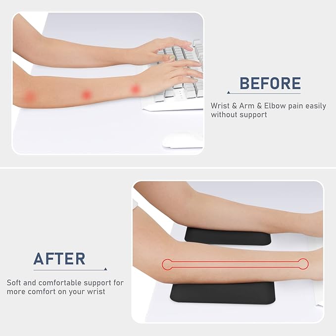 Leolee Elbow Rest Pads for Desk, Upgraded Gel Memory Foam Ergonomic Wrist Rest Pad Arm Rest Pads with Non-Slip Base, Cushion Support Relieve Elbow and Wrist Pain for Computer, Office, 2 Packs, Black