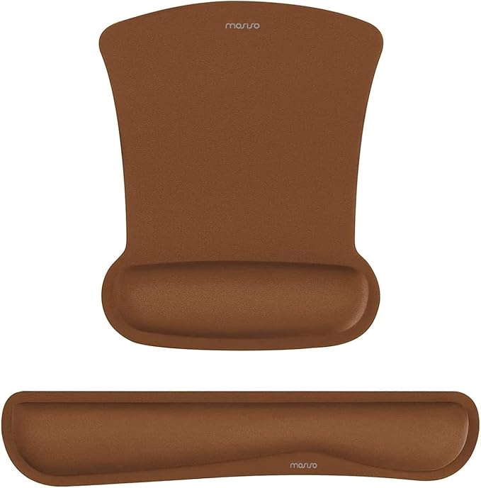 MOSISO Wrist Rest Support for Mouse Pad & Keyboard Set, Ergonomic Mousepad Non-Slip Base Home/Office Easy Typing Cushion with Neoprene Cloth & Raised Memory Foam, Brown