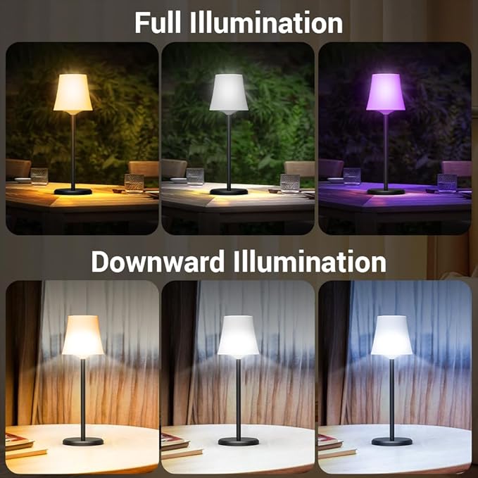 Cordless Table Lamp Rechargeable 2 Pack Wireless Touch Light Battery Operated 3 Color & RGB Stepless Dimmable Portable Led Waterproof Small Lamps for Kichen/Dining/Outdoor/Patio/Restaurant
