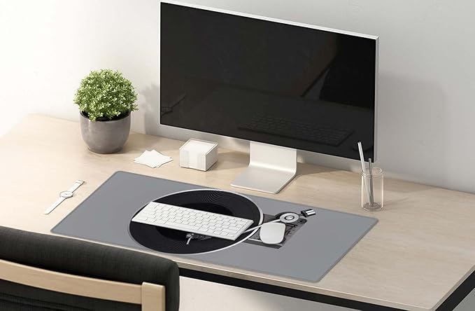 SSOIU Extended Gaming Mouse Pad Mat Large Desk Mat Non Slip Rubber Base Computer Desktop Laptop Keyboard Mouse Mat Stitched Edges, 35.5x15.7 in XXL Mousepad for Work Game, Retro Vintage Vinyl Record