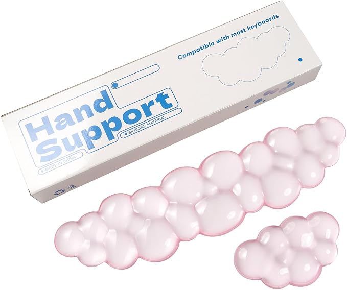 Ergonomic Gel Cloud Keyboard and Mouse Wrist Rest Set – Clear Wrist Rest for Keyboard 60%/68%/75%, Comfort & Support for Typing and Gaming (Light Pink)