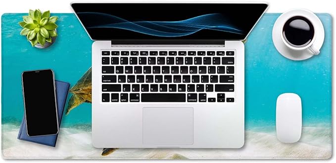 SSOIU Large Mouse Pad, Full Desk XXL Extended Gaming Mouse Pad 35.5" X 15.7", Waterproof Desk Mat with Stitched Edge, Non-Slip Laptop Computer Keyboard Mousepad for Office & Home, Sea Turtle