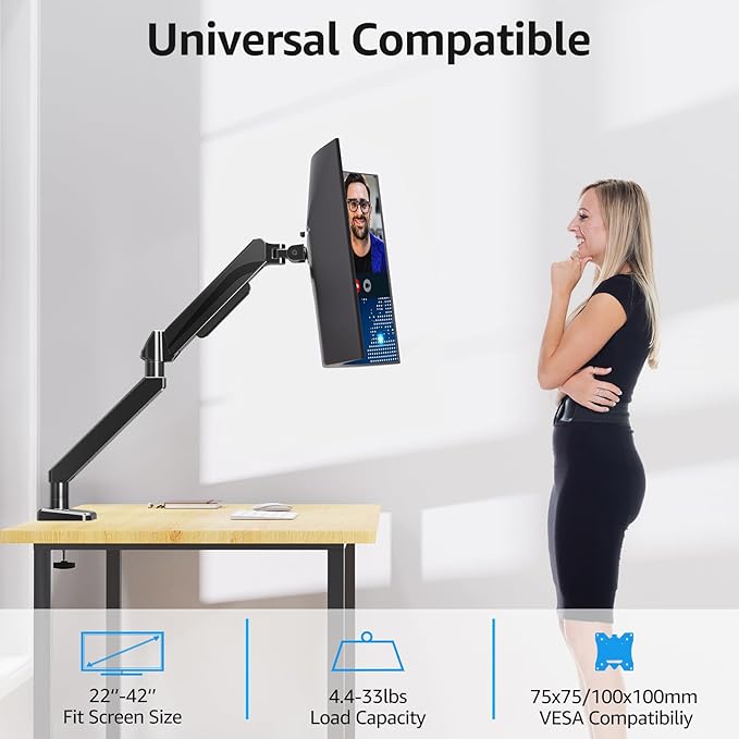 MOUNTUP Ultrawide Monitor Arm for Max 42 Inch Screen, Heavy Duty Monitor Desk Mount Support 4.4-33lbs, Computer Monitors Stand for Desk, VESA Mount with Clamp & Grommet Base