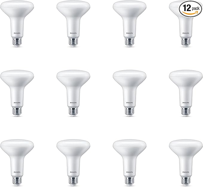 PHILIPS LED 65W BR30 12-Pack Basic LED Soft White (2700K) 650 Lumen (7.2W = 65W) Dimmable Frosted Flicker-Free Light Bulbs