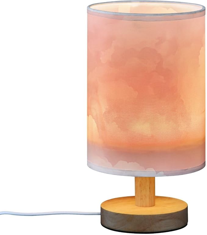 Pink Cloud LED Table Lamp, Bedside Lamp with Linen Lampshade, Flicker-Free Eye Care USB Plug in Nightstand Lamp, for Bedroom and Office