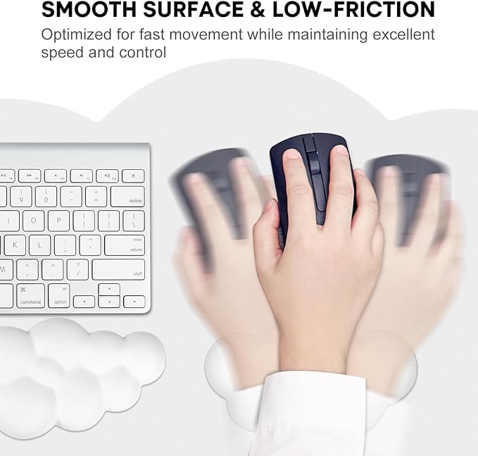 JIKIOU Large Cloud Mouse Pad Waterproof with Cloud Keyboard Wrist Pad and Cloud Mouse Wrist Pad Set, Ergonomic Computer Desk Wrist Support Mousepad for Keyboard and Mouse White