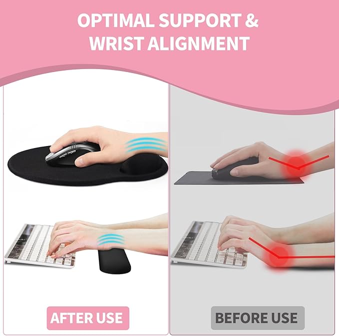 eulps Mouse Pad Wrist Support, Ergonomic Memory Foam Keyboard Wrist Pad & Gel Wrist Rest Set for Computer Keyboard for Easy Typing for Office & Home (Floral Fantasy Set)