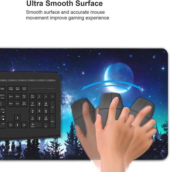 Gaming Mouse Pad,Large Mouse Pads for Desk,Non-Slip Rubber Base Extended Mousepad,XXL Keyboard Mouse Mat,Computer Keyboard Desk Pad with Stitched Edges,35.4x15.8inch,Clear Stary Night