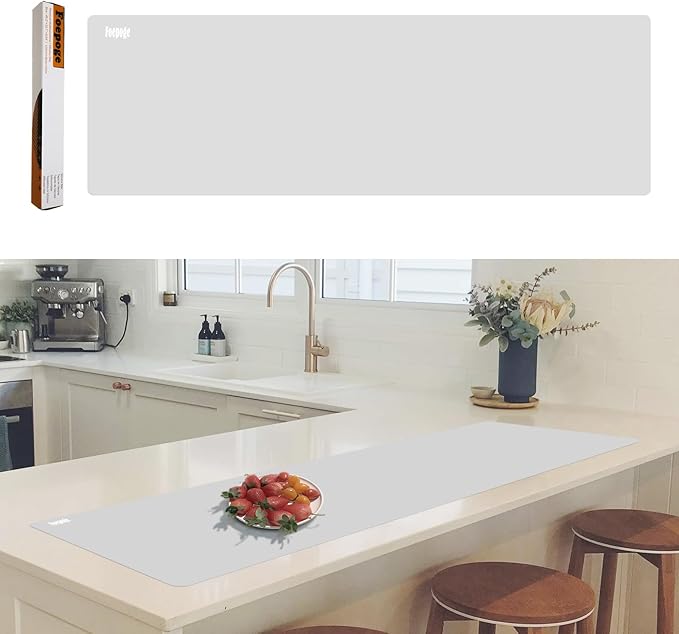 49.2" x 15.7" Large Silicone Mat for Kitchen Counter Protector, Cuttable Silicon Countertop Protector Mat Heat Resistant Mats for Countertop, Cut to Fit Placemat Ship Roll by Foepoge, Gray