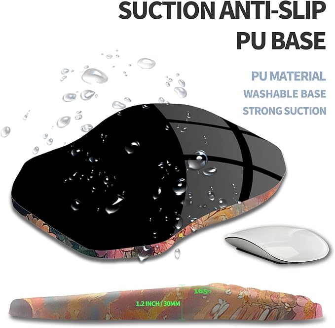Ergonomic Raised Mouse Pad Wrist Support with Bilateral Slope Memory Foam Mousepad for Wrist Rest and Carpal Tunnel 11.8x7.9〃Flower Sea Cat