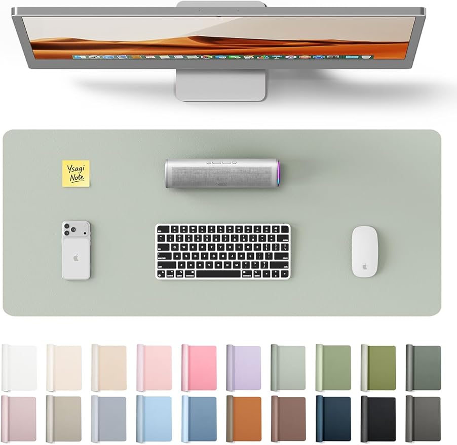 YSAGi Leather Desk Protector, Office Mat, Large Mouse Mat, Non-Slip PU Leather Blotter, Laptop Pad, Waterproof Writing Pad for Office and Home (Grayish Green, 23.6" x 13.8")