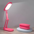 LED Desk Lamp for Office Home & Battery Operated Lamp Rechargeable Lamp Foldable & Portable Light, [2-Fold Bracket] 3 Brightness Dimmable Small Desk Lamp Wireless Reading Lamp (Bright Pink)