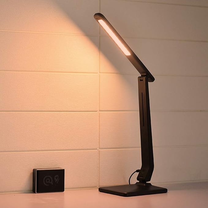 LED Desk Lamp One Key Touch Control Eye-Caring Table Lamps 3 Color Modes Non-Polar Dimmable Foldable for Study Office Bedroom Gift (Black)