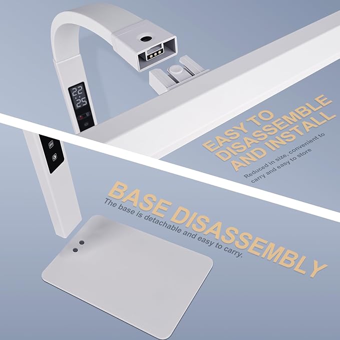 LED desk lamp for home office, architect computer work light,Touch color temperature stepless dimming and adjustable flexible gooseneck tube. desk lamp with clock , suitable for reading and studying.