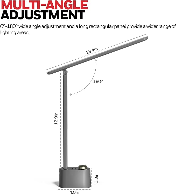 Honeywell Product Image Upgraded LED Desk Lamp - H01 Pro Sunturalux™ Foldable Desk Light with USB A+C Charging Port, 3 Color Modes Dimmable Table Lamp for Home Office Reading(Grey)
