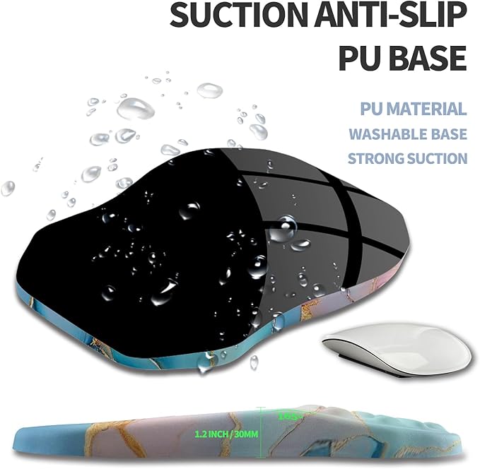 Ergonomic Raised Mouse Pad Wrist Support with Bilateral Slope Memory Foam Mousepad for Wrist Rest and Carpal Tunnel 11.8x7.9〃Blue Marble