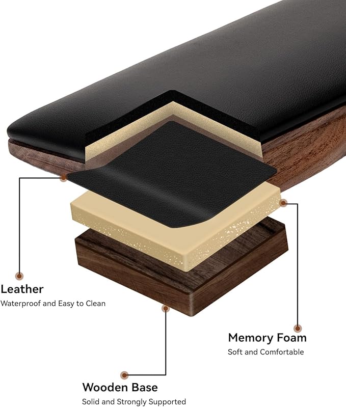 Keyboard Wrist Rest with Memory Foam Anti-Slip Rubber Base Ergonomic Wooden Wrist Rest for Mechanical Keyboard Durable and Easy to Clean for Gamer Staff (Walnut)