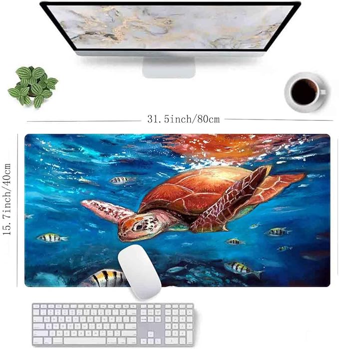 Watercolor Turtle Non-Slip Rubber Large Mouse pad for Desk,Large Gaming Mouse Pad XXL Extended Mouse pad with Stitched Edges Non-Slip Base Water Resist Pad Desk Mat 35.4x15.7inch