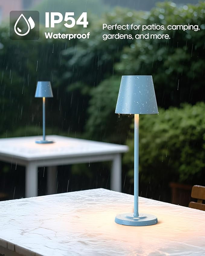 GOODEA LED Cordless Table Lamp Rechargeable, 3-Height Adjustable, 5500mAh Battery Operated Lamp, 3-Color Dimming Touch Lamp, Portable Lamp for Dining, Bedroom,Camping, Outdoor, Indoor(Blue 1 Pc)