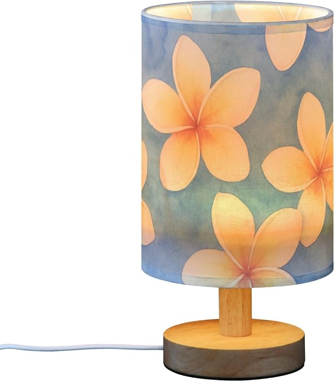 Frangipani LED Table Lamp, Bedside Lamp with Linen Lampshade, Flicker-Free Eye Care USB Plug in Nightstand Lamp, for Bedroom and Office