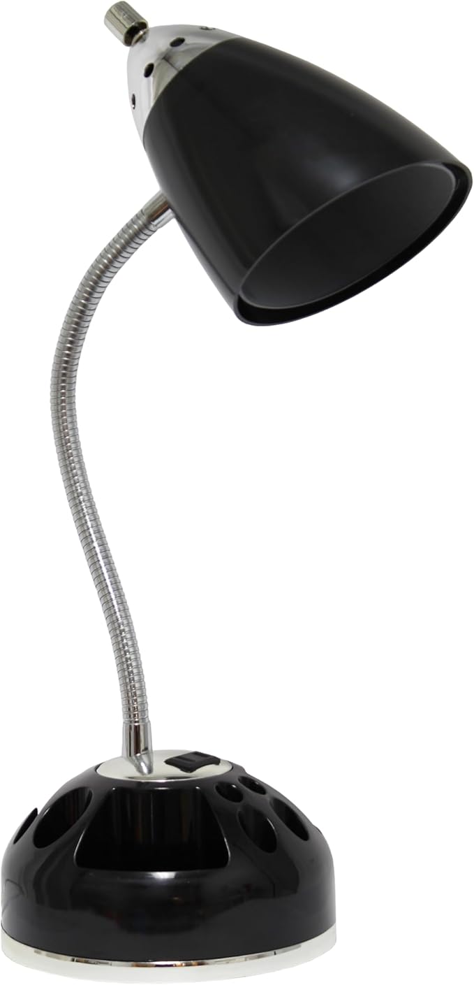 Simple Designs LD1015-BLK Flossy Organizer Desk Lamp with Charging Outlet and Lazy Susan Base, Black