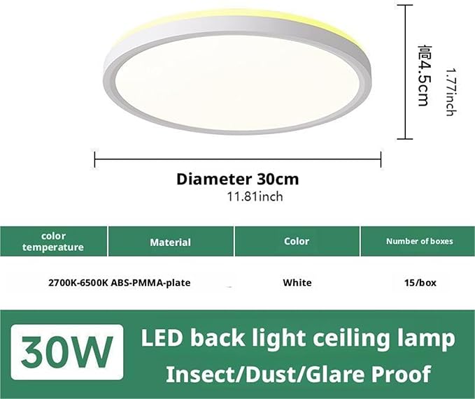 Ultra-Thin LED Ceiling Light for Bedroom, Wood Grain Finish, Flush Mount, Asian-Inspired Design, Flicker-Free & Dimmable, Eye Care Lighting(White,11.81 * 11.81 * 1.77inch)