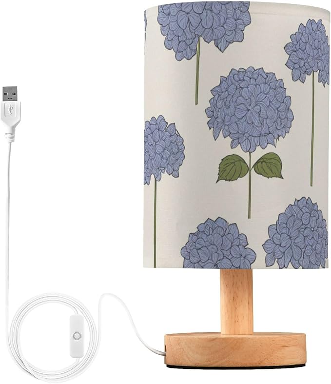 Flower LED Table Lamp, Bedside Lamp with Linen Lampshade, Flicker-Free Eye Care USB Plug in Nightstand Lamp, for Bedroom and Office