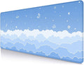 IMAYONDIA Cute Pastel Blue Desk Mat, Aesthetic Stars Moon Desk Pad, Kawaii Anime Deskmat, Gradient White Clouds Computer Pad, Minimalist Large Gaming Mouse Pad Mousepad, 31.5 X 11.8 Inch