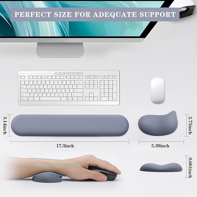 Wrist Rest for Keyboard and Mouse Pad, Ergonomic Memory Foam Keyboard Wrist Rest Set, Luxe Leather, Non-Slip Desk Accessories for Office and Home (Blue)