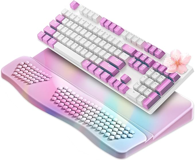 JIKIOU Keyboard Stand with Wrist Rest, Computer Keyboard Stand Pad with Non-Slip Base, Comfy Ergonomic Keyboard Riser Holder for Gaming Office Home 17.13x9.5 in Rainbow