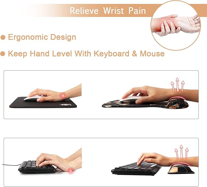 iCasso Ergonomic Mouse Pad with Wrist Rest, Keyboard Wrist Rest Mouse Wrist Rest, Made of Memory Foam, Easy Typing and Relieve Wrist Pain for Computer Keyboard Office (A-Honeycomb)