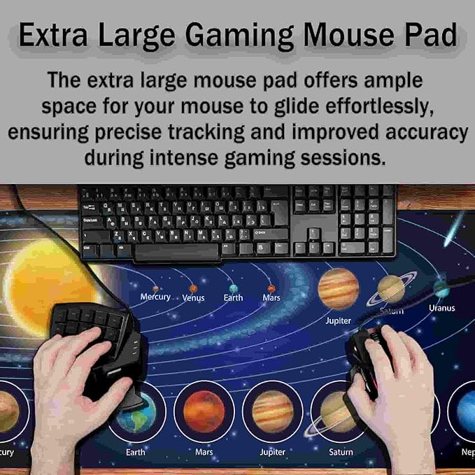 Biggest Mouse Pad - Yellow Pc Desk Mat, 900X400mm Waterproof Non-Slip Rubber Base, 35.4" X 15.7" for Work, Game, Office Galaxy Solar System Planets