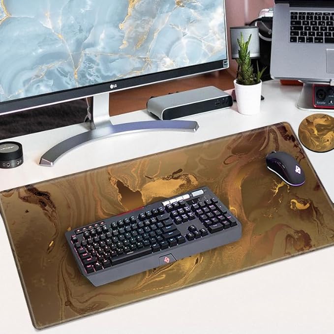 Large Mouse Pad Gold Marble Mousepad Gaming Desk Mat XXL 31.5''X15.75'' Desk Pad Big Computer Mat Long Mouse Mat of Office Work