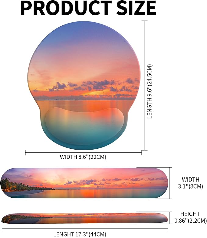 eulps Mouse Pad Wrist Support, Ergonomic Memory Foam Keyboard Wrist Pad & Gel Wrist Rest Set for Computer Keyboard for Easy Typing for Office & Home (Oceanic Sunset Set)