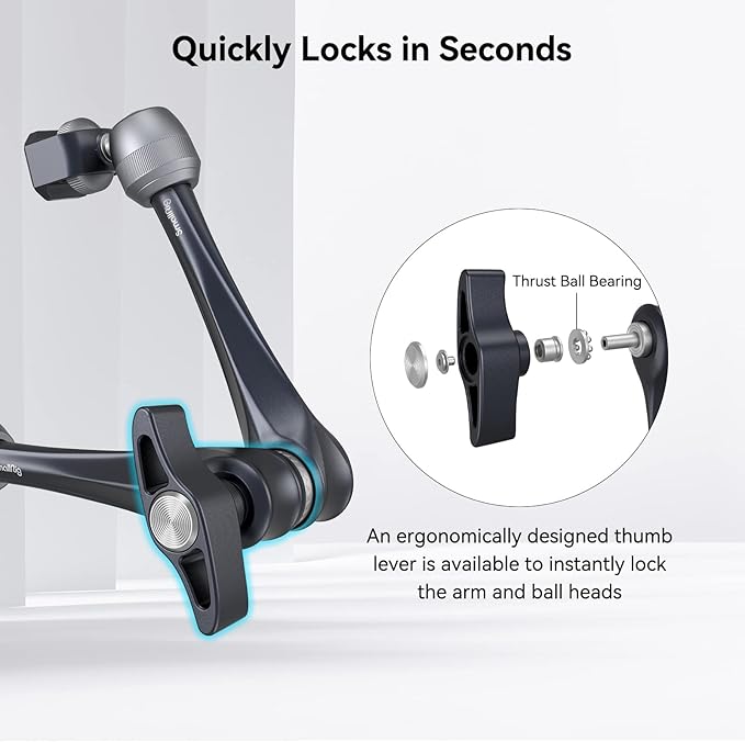 SMALLRIG Rosette Magic Arm 11 Inch with Ball Head, 1/4"-20 Screws, and Anti-Twist Pins, for Cameras/iPads/Monitors/LED Lights/Smartphones/Action Cameras, Max Load Capacity 3kg (Pack of 2)