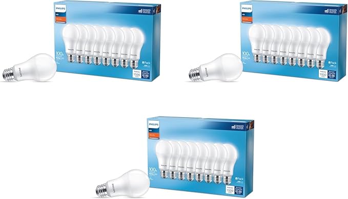 Philips LED 100W A19 24-Pack Basic Soft White (2700K) 1500 Lumen (16.6W = 100W) Frosted Flicker-Free Light Bulbs