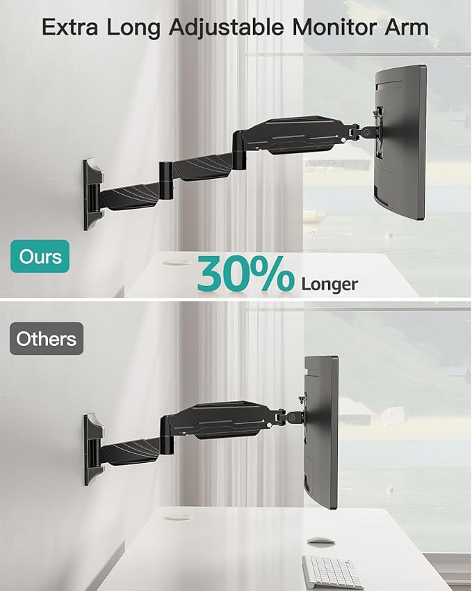 MOUNT PRO Monitor Wall Mount for 13 to 32 inch Computer Screen, Extra Long Adjustable Single Wall Mount Monitor Arm, Full Motion Vesa Wall Bracket 100x100, Hold up to 17.6lbs, Black