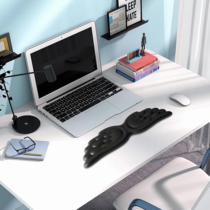 Angel Wing Wrist Rest Cute Wrist Rest for Keyboard and Mouse Hand Rests Set Include Ergonomic Keyboard & Mouse Hand Rest and Coaster Filled Resilient Memory Foam for Work Study Gaming- Black
