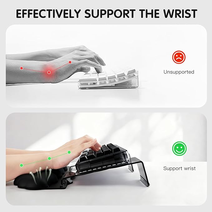 Ergonomic Keyboard Wrist Rest,Adjustable Tilt Stand Combo,Black Acrylic Cloud Comfort Wrist Support, Customizable Width Riser for Home,Office Desk - Portable Comfortable Typing (Black)
