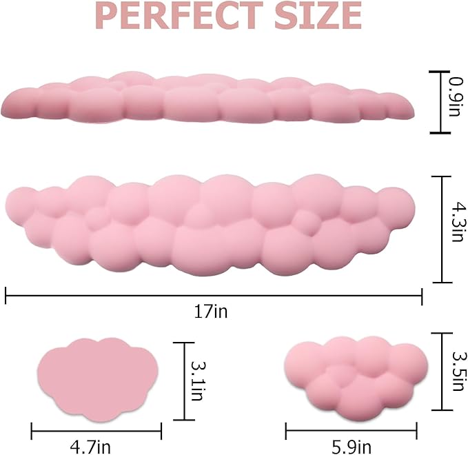 Ergonomic Keyboard Wrist Rest, PU Leather Memory Foam Cloud Wrist Rest for Computer Keyboard, Mouse Wrist Rest and Keyboard Pad for Gaming, Office, Computer, Laptop, Typing, Pastel Pink
