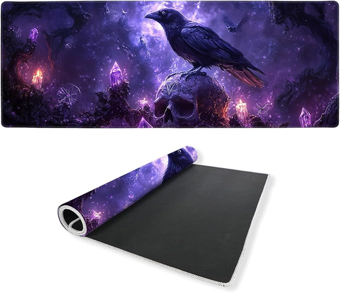 Mystic Crow Desk Mat Gaming Large Mouse Pad Amethyst Flame Skull Enchanted Night Mousepads Computer Keyboard Pad Mouse Mat Laptop Mat 31.5 x 11.8 Mouse Pads for Desk Home Office Gaming