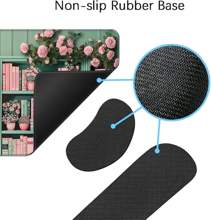 MIBITRI Keyboard Mouse Pad Set, Extended Gaming Mouse Pad+Ergonomics Keyboard Wrist Rest Support, Memory Foam, Easy Typing, 4Pcs XXL Ultra Thick Desk Mat, Bookshelf Florals