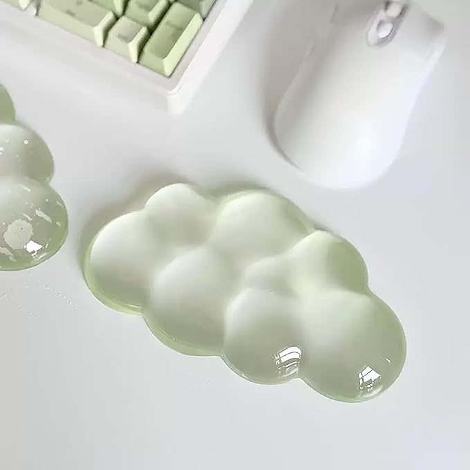 Mouse Pad with Wrist Rest, Soft Cloud Gel Keyboard Mouse Pad Set with Hand Wrist Support, Cute Non Slip Office Desk Accessories for Comfort/Computer/Laptop (Green Cloud)