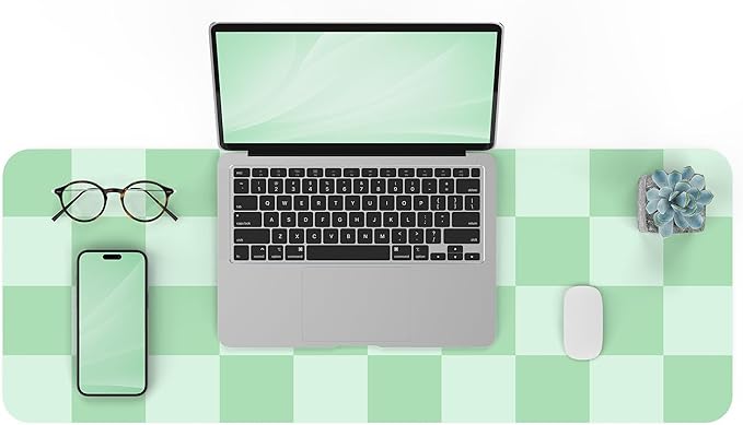 Non-Slip, Waterproof PU Leather Mouse Pad & Desk Blotter - Easy Clean Laptop Mat for Work/Home/Decor (31.5" x 12") (White Green, 31.5in*12in)