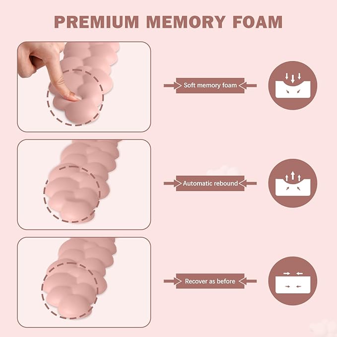 Cloud Keyboard Wrist Rest Mouse Pad Set, PU Leather Memory Foam Wrist Cushion Support, Mouse Wrist Pad, Non-Slip Wrist Support for Home, Office, Light Pink Cloud