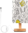 White Bunny LED Table Lamp, Bedside Lamp with Linen Lampshade, Flicker-Free Eye Care USB Plug in Nightstand Lamp, for Bedroom and Office