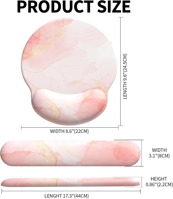 eulps Mouse Pad Wrist Support, Ergonomic Memory Foam Keyboard Wrist Pad & Gel Wrist Rest Set for Computer Keyboard for Easy Typing for Office & Home (Pink Marble)
