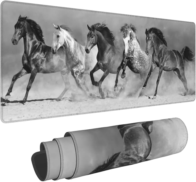 Horse Running Mouse Pad Extended Large Gaming Mousepad XL Big Long Oversized Desk Mat Stitched Edges 31.5 X 11.8 Inch for Home Office Black18